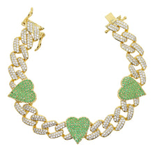 Load image into Gallery viewer, New Bling Rainbow Cz Heart Cuban Chain Bracelet Iced Out Full