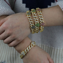 Load image into Gallery viewer, New Bling Rainbow Cz Heart Cuban Chain Bracelet Iced Out Full