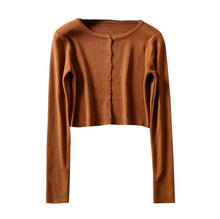 Load image into Gallery viewer, O neck Short Knitted Sweater Thin Cardigan