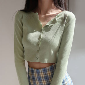 O neck Short Knitted Sweater Thin Cardigan