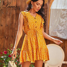 Load image into Gallery viewer, Ruffled V neck Polka Dot Dress Women Holiday Style High Waist