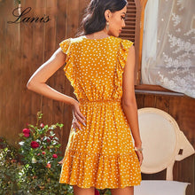 Load image into Gallery viewer, Ruffled V neck Polka Dot Dress Women Holiday Style High Waist