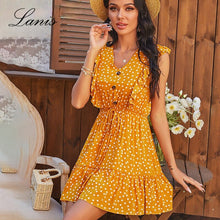 Load image into Gallery viewer, Ruffled V neck Polka Dot Dress Women Holiday Style High Waist
