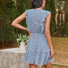 Load image into Gallery viewer, Ruffled V neck Polka Dot Dress Women Holiday Style High Waist
