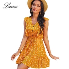 Load image into Gallery viewer, Ruffled V neck Polka Dot Dress Women Holiday Style High Waist