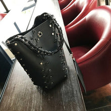 Load image into Gallery viewer, Designer Rivet Bucket Bags for Women Black Leather Chain