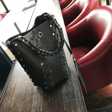 Load image into Gallery viewer, Designer Rivet Bucket Bags for Women Black Leather Chain