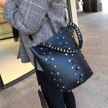 Load image into Gallery viewer, Designer Rivet Bucket Bags for Women Black Leather Chain