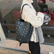 Load image into Gallery viewer, Designer Rivet Bucket Bags for Women Black Leather Chain
