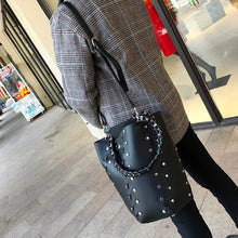 Load image into Gallery viewer, Designer Rivet Bucket Bags for Women Black Leather Chain