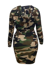 Load image into Gallery viewer, Camo Print Side Pocket Cargo Dress V Neck Hooded