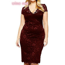 Load image into Gallery viewer, Lace 5XL Plus Size Women Dress V Neck Short Sleeve Bodycon Pencil - Sophornlilly