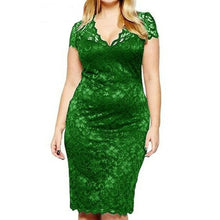 Load image into Gallery viewer, Lace 5XL Plus Size Women Dress V Neck Short Sleeve Bodycon Pencil - Sophornlilly