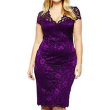 Load image into Gallery viewer, Lace 5XL Plus Size Women Dress V Neck Short Sleeve Bodycon Pencil - Sophornlilly