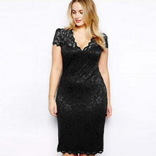 Load image into Gallery viewer, Lace 5XL Plus Size Women Dress V Neck Short Sleeve Bodycon Pencil - Sophornlilly