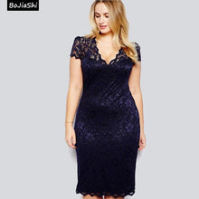 Load image into Gallery viewer, Lace 5XL Plus Size Women Dress V Neck Short Sleeve Bodycon Pencil - Sophornlilly