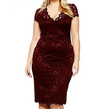Load image into Gallery viewer, Lace 5XL Plus Size Women Dress V Neck Short Sleeve Bodycon Pencil - Sophornlilly