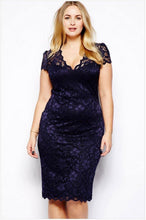 Load image into Gallery viewer, Lace 5XL Plus Size Women Dress V Neck Short Sleeve Bodycon Pencil - Sophornlilly