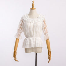 Load image into Gallery viewer, Lace Chiffon Lolita Crop Top Blouse Women Half Flare Sleeves Layered