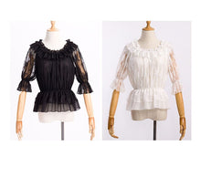 Load image into Gallery viewer, Lace Chiffon Lolita Crop Top Blouse Women Half Flare Sleeves Layered