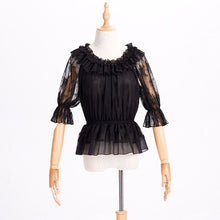Load image into Gallery viewer, Lace Chiffon Lolita Crop Top Blouse Women Half Flare Sleeves Layered
