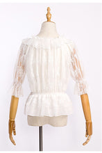 Load image into Gallery viewer, Lace Chiffon Lolita Crop Top Blouse Women Half Flare Sleeves Layered
