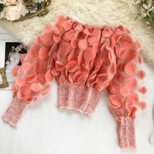 Load image into Gallery viewer, Lace Patchwork Puff Sleeve Blouse O Neck Chiffon
