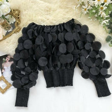 Load image into Gallery viewer, Lace Patchwork Puff Sleeve Blouse O Neck Chiffon