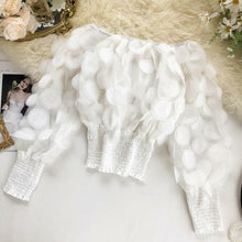 Load image into Gallery viewer, Lace Patchwork Puff Sleeve Blouse O Neck Chiffon
