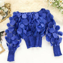 Load image into Gallery viewer, Lace Patchwork Puff Sleeve Blouse O Neck Chiffon