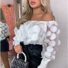 Load image into Gallery viewer, Lace Patchwork Puff Sleeve Blouse O Neck Chiffon