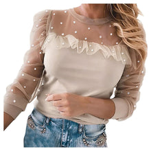 Load image into Gallery viewer, Lace Patchwork Tunic Tops Fashion Polka Dot Sheer Mesh Blouse Spring