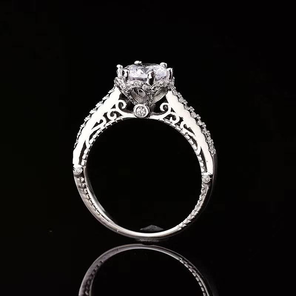 Lace S925 Sterling Silver Ring 1ct D Color Moissanite Rings Hollow out