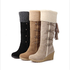 Lace Up Wedge Boots Round Toe Australia Brand Women's Shoes Sexy Thigh