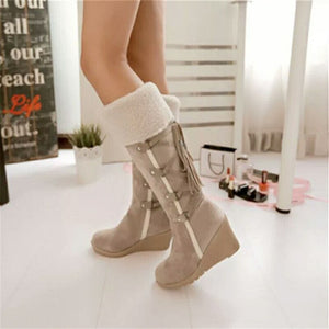 Lace Up Wedge Boots Round Toe Australia Brand Women's Shoes Sexy Thigh