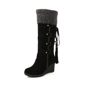 Lace Up Wedge Boots Round Toe Australia Brand Women's Shoes Sexy Thigh