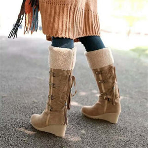 Lace Up Wedge Boots Round Toe Australia Brand Women's Shoes Sexy Thigh