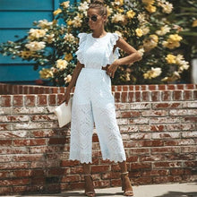 Load image into Gallery viewer, Lace White Summer Women's Jumpsuit Short Sleeve O Neck Hollow Out High