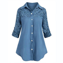 Load image into Gallery viewer, Lace Shirt European Style Denim Blouse