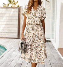Load image into Gallery viewer, Ladies Bohemian Leopard Print Shirt Dress Women Casual Midi - Sophornlilly