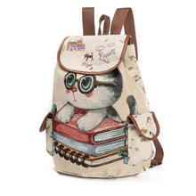 Load image into Gallery viewer, Ladies Cute Cat Printed Canvas Backpack Drawstring Backpack Shopping