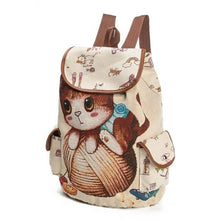 Load image into Gallery viewer, Ladies Cute Cat Printed Canvas Backpack Drawstring Backpack Shopping