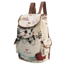 Load image into Gallery viewer, Ladies Cute Cat Printed Canvas Backpack Drawstring Backpack Shopping