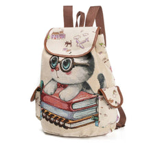 Load image into Gallery viewer, Ladies Cute Cat Printed Canvas Backpack Drawstring Backpack Shopping
