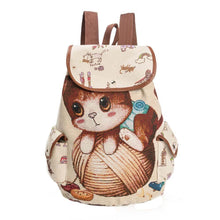 Load image into Gallery viewer, Ladies Cute Cat Printed Canvas Backpack Drawstring Backpack Shopping