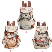 Load image into Gallery viewer, Ladies Cute Cat Printed Canvas Backpack Drawstring Backpack Shopping
