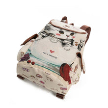 Load image into Gallery viewer, Ladies Cute Cat Printed Canvas Backpack Drawstring Backpack Shopping