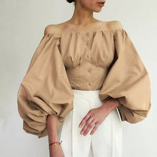 Load image into Gallery viewer, Lantern Sleeve Elegant Khaki Blouse Slim Sexy