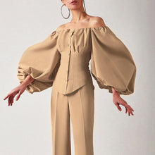 Load image into Gallery viewer, Lantern Sleeve Elegant Khaki Blouse Slim Sexy