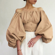 Load image into Gallery viewer, Lantern Sleeve Elegant Khaki Blouse Slim Sexy